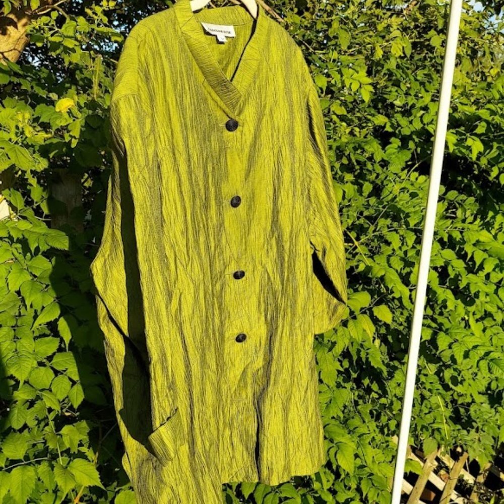 Vintage Caroline Rose Button Linen Blend Scrunchy Green Top Womens Plus Size 3X